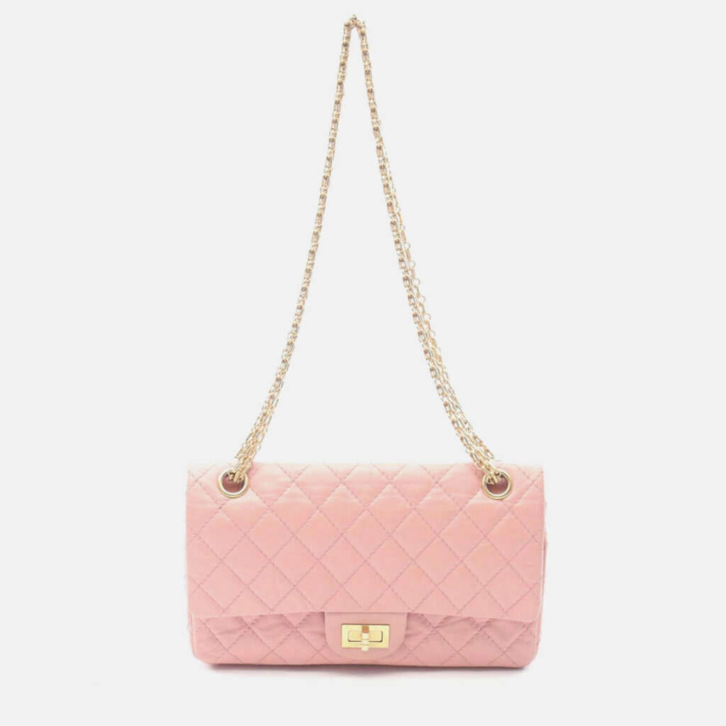 Chanel 2.55 Matelasse Pink Leather Double Flap Chain Shoulder Bag GHW Chanel 2.55 Matelasse Pink Leather Double Flap Chain Shoulder Bag GHW