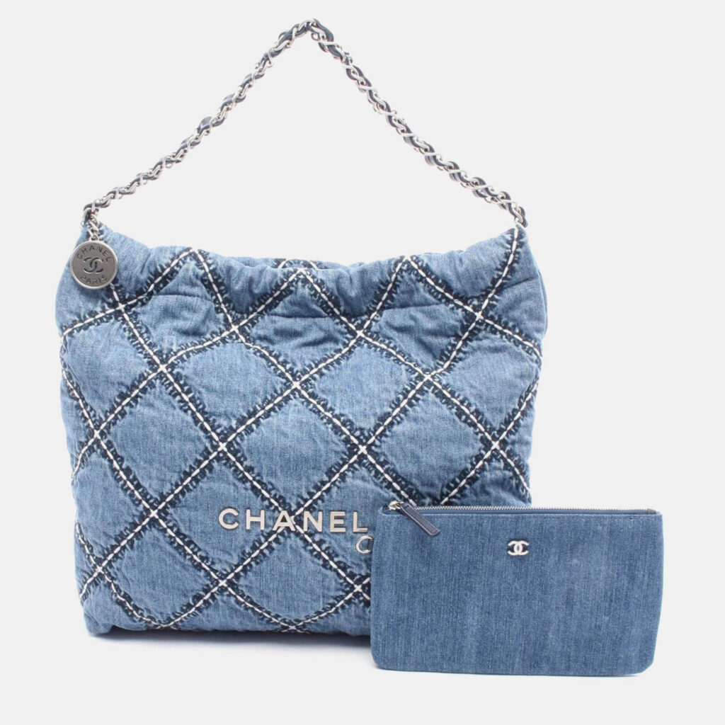 Chanel 22 Chain Shoulder Tote Bag Denim Leather Navy Chanel 22 Chain Shoulder Tote Bag Denim Leather Navy