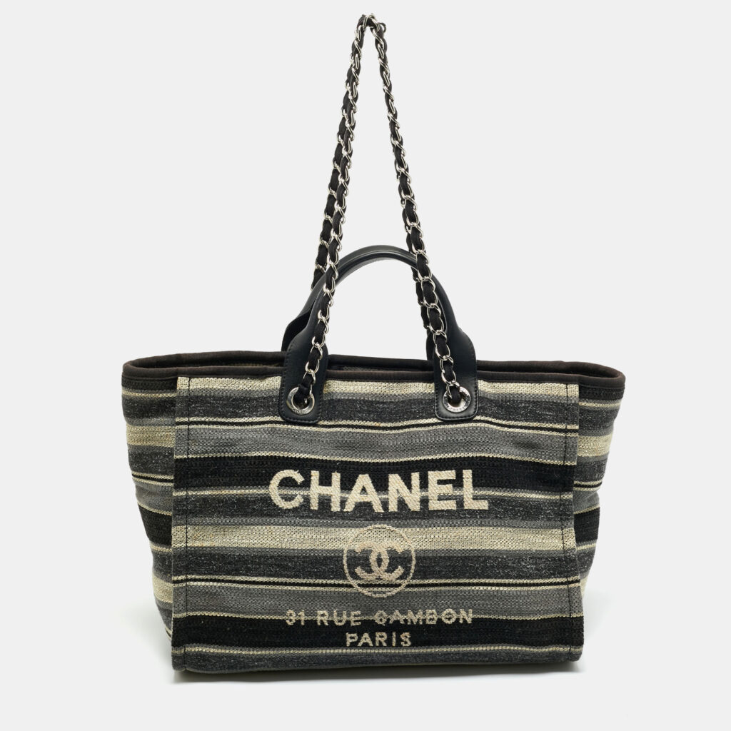 Chanel Multicolor Striped Fabric Large Deauville Shopper Tote