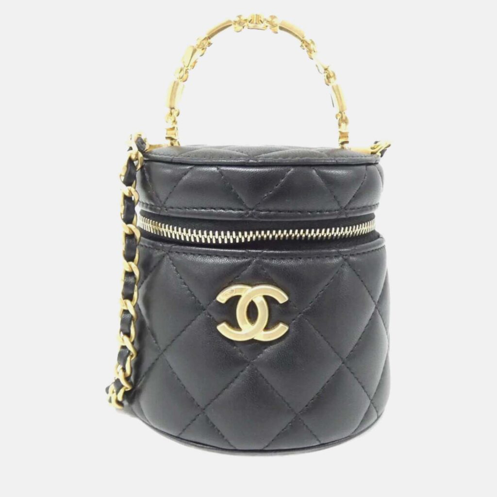 Chanel Vanity Black Leather Top Handle Bag Chanel Vanity Black Leather Top Handle Bag