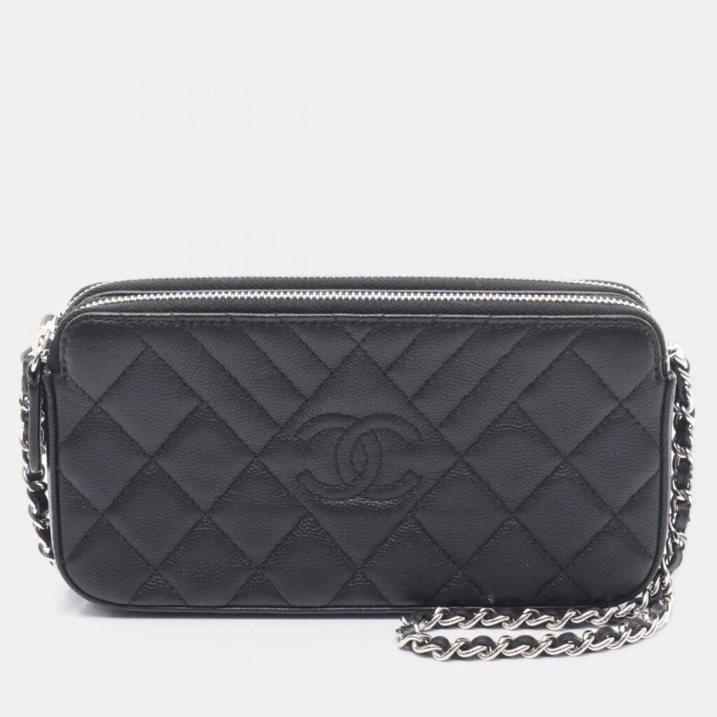 Chanel Black Calfskin Leather Double Zip Shoulder Bag Chanel Black Calfskin Leather Double Zip Shoulder Bag