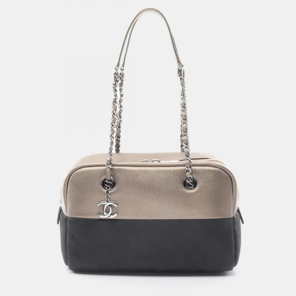 Chanel Coco Mark Charm Black/Brown Calfskin Shoulder Bag Chanel Coco Mark Charm Black/Brown Calfskin Shoulder Bag