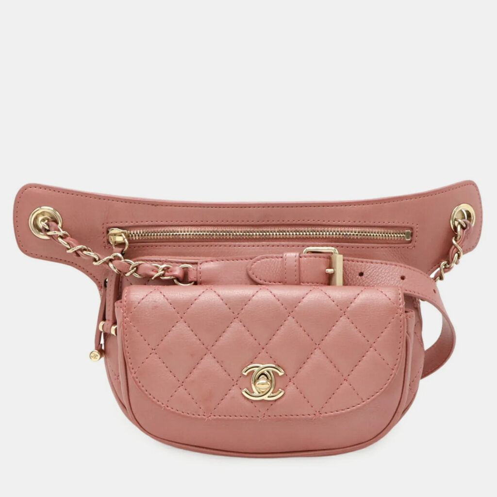 Chanel Matelasse Coco Mark Belt Bag Body Chain Shoulder Leather Pink Chanel Matelasse Coco Mark Belt Bag Body Chain Shoulder Leather Pink