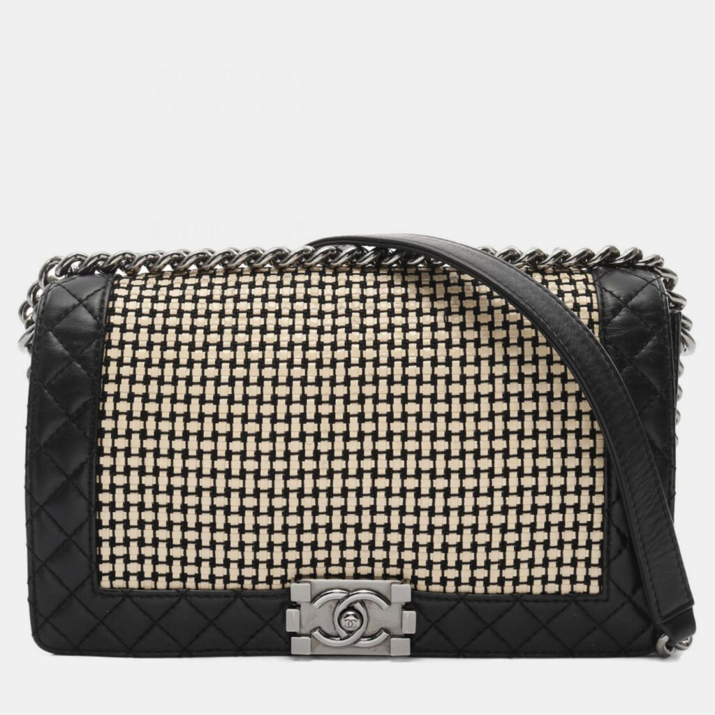 Chanel Boy Chanel Shoulder Bag Lambskin Leather Black And Beige Chanel Boy Chanel Shoulder Bag Lambskin Leather Black And Beige