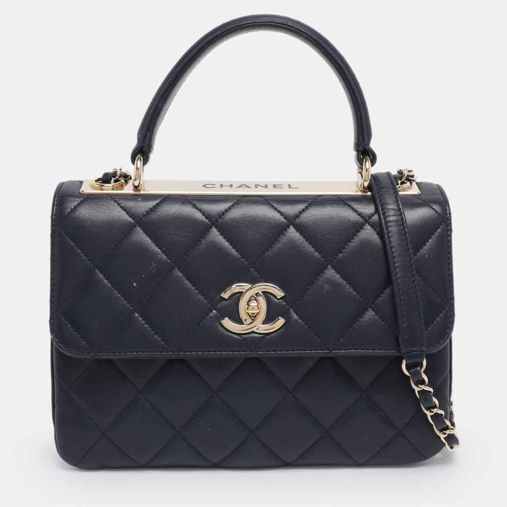 Chanel Blue Quilted Leather Small Trendy CC Flap Top Handle Bag Chanel Blue Quilted Leather Small Trendy CC Flap Top Handle Bag