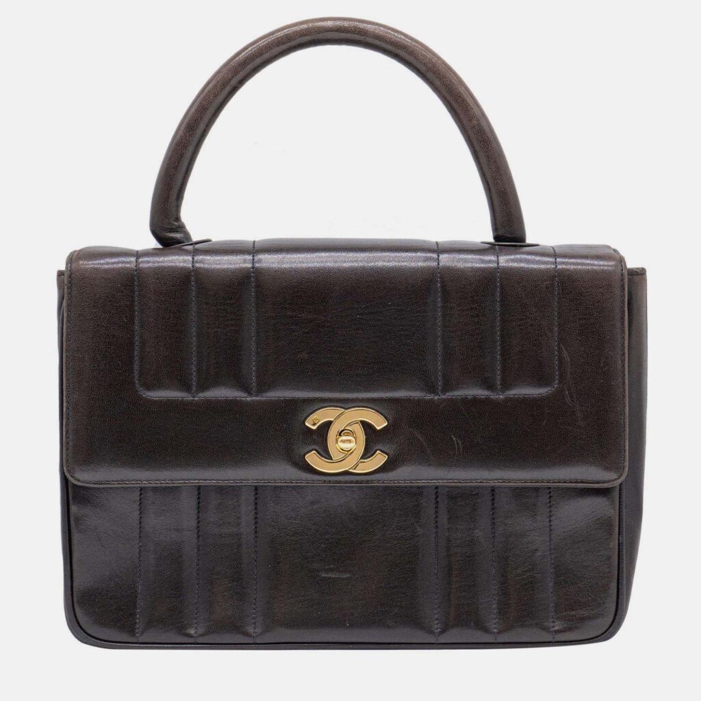 Chanel Vintage Vertical Black/Brown Lambskin Tote GHW Chanel Vintage Vertical Black/Brown Lambskin Tote GHW