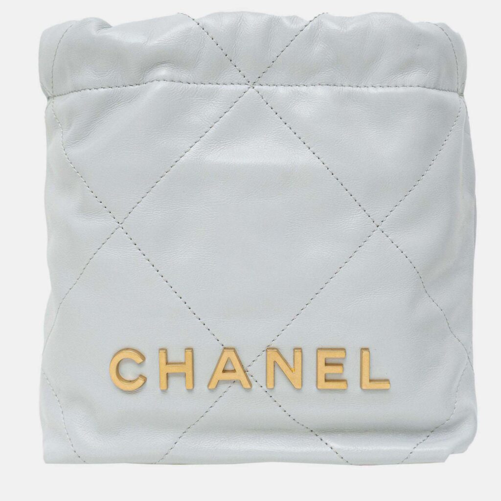 Chanel Mini 22C Light Grey Lambskin Crossbody Bag GHW Chanel Mini 22C Light Grey Lambskin Crossbody Bag GHW