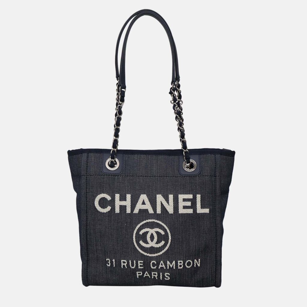 Chanel Mini Deauville Navy Blue Canvas Tote Bag
