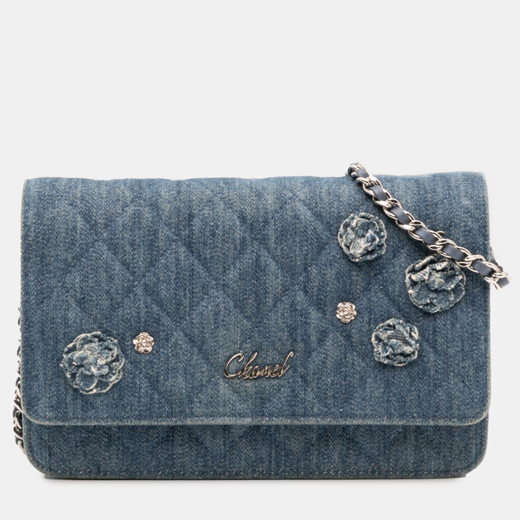 Chanel Blue Quilted Denim Camellia Wallet On Chain Denim Chanel Blue Quilted Denim Camellia Wallet On Chain Denim