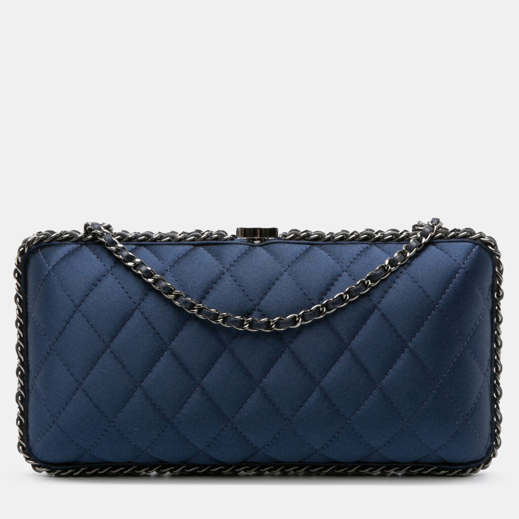 Chanel Blue Quilted Satin Chain Around Clutch Chanel Blue Quilted Satin Chain Around Clutch
