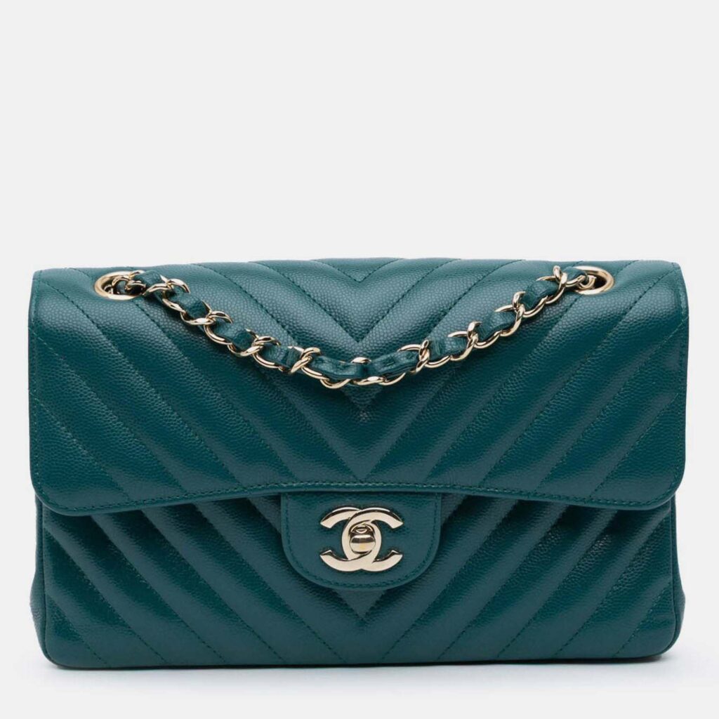Chanel Classic Small Blue Tone Chevron Caviar Leather Double Flap Bag Chanel Classic Small Blue Tone Chevron Caviar Leather Double Flap Bag