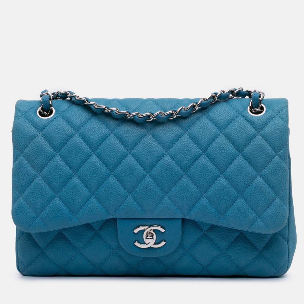 Chanel Classic Double Flap Jumbo Blue Caviar Shoulder Bag Chanel Classic Double Flap Jumbo Blue Caviar Shoulder Bag