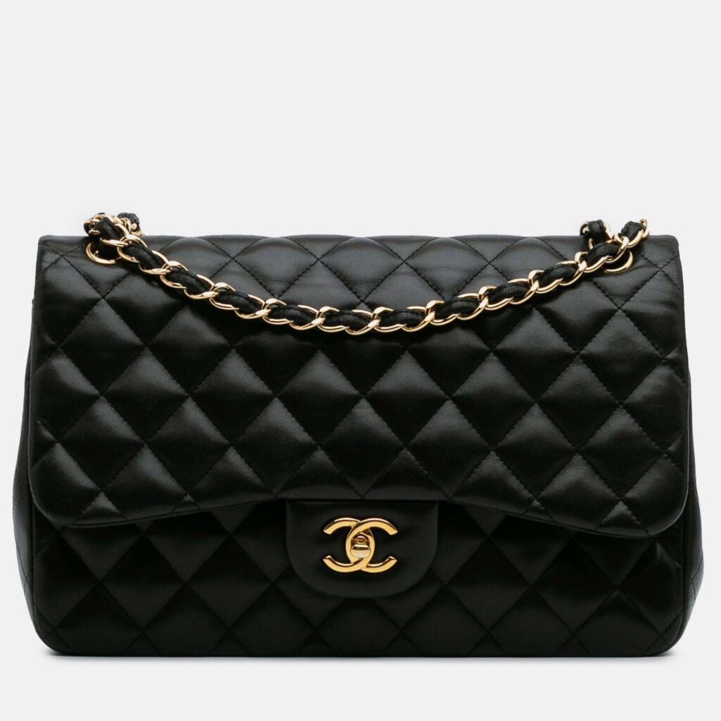 Chanel Classic Double Flap Jumbo Black Lambskin Shoulder Bag Chanel Classic Double Flap Jumbo Black Lambskin Shoulder Bag