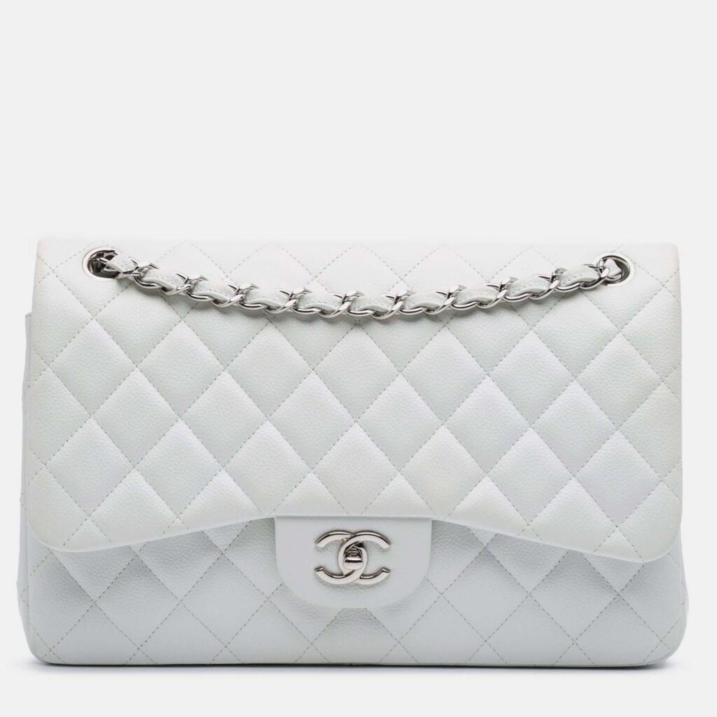 Chanel Classic Double Flap Jumbo White Caviar Shoulder Bag Chanel Classic Double Flap Jumbo White Caviar Shoulder Bag