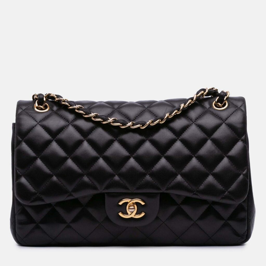 Chanel Classic Double Flap Jumbo Black Lambskin Shoulder Bag Chanel Classic Double Flap Jumbo Black Lambskin Shoulder Bag