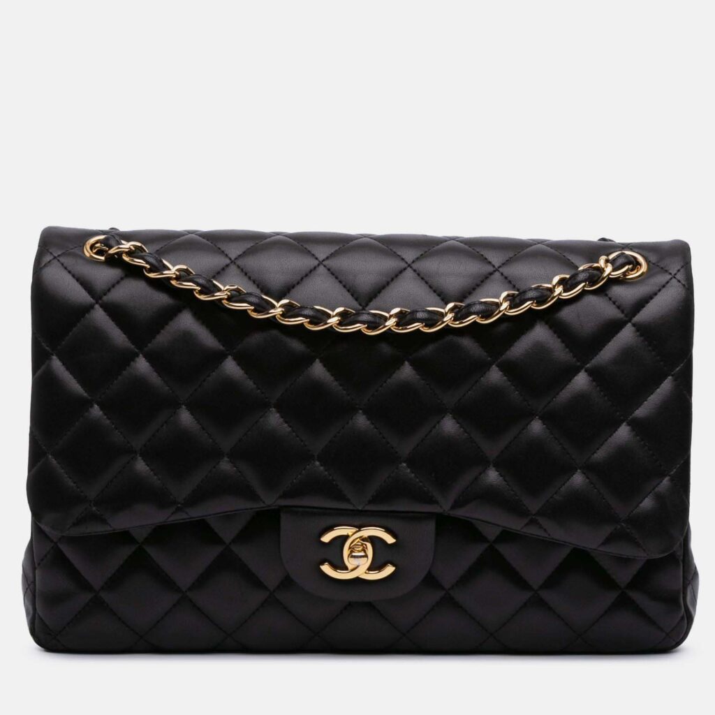 Chanel Classic Double Flap Jumbo Black Lambskin Shoulder Bag Chanel Classic Double Flap Jumbo Black Lambskin Shoulder Bag
