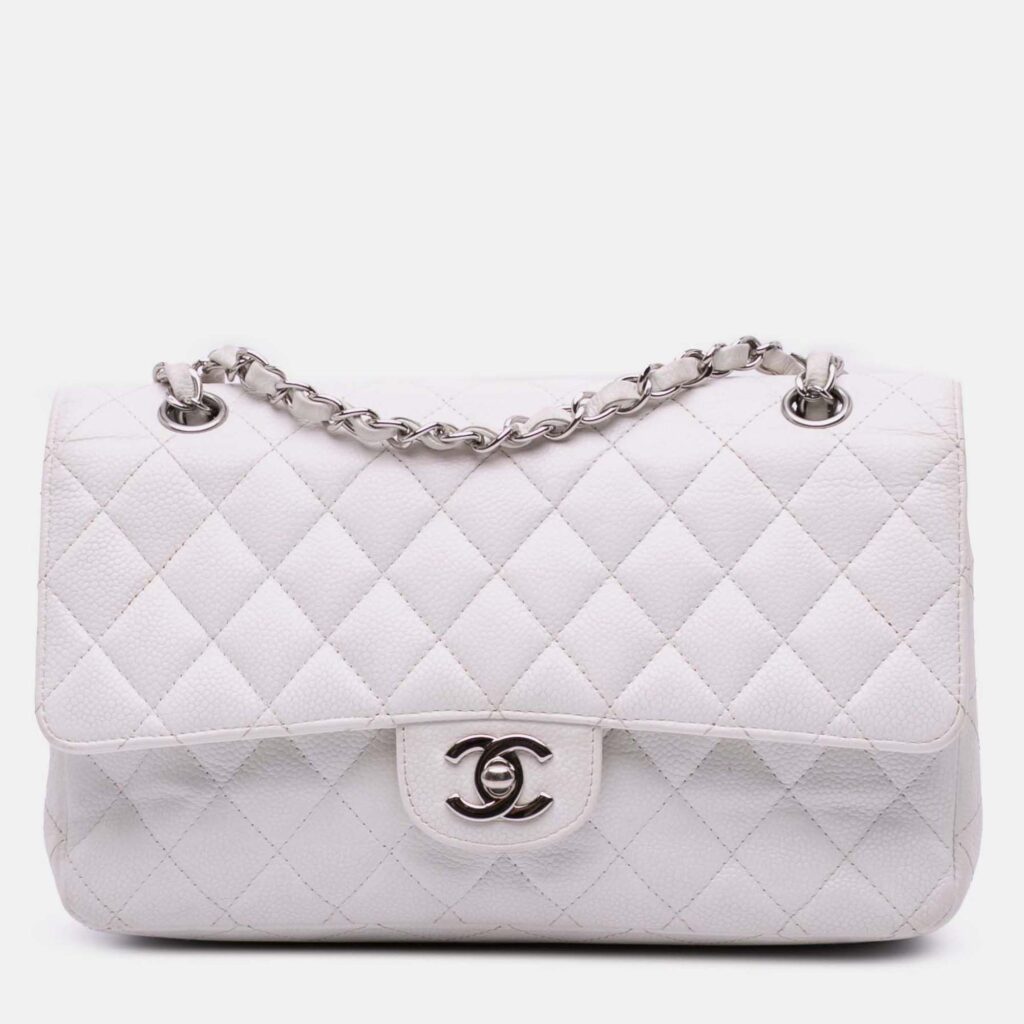 Chanel Classic Double Flap Medium White Caviar Shoulder Bag Chanel Classic Double Flap Medium White Caviar Shoulder Bag