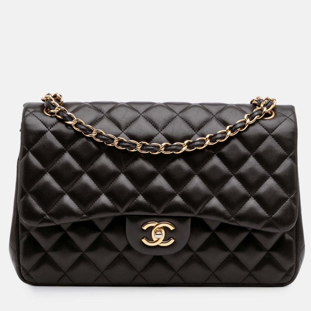 Chanel Classic Double Flap Jumbo Black Lambskin Shoulder Bag Chanel Classic Double Flap Jumbo Black Lambskin Shoulder Bag