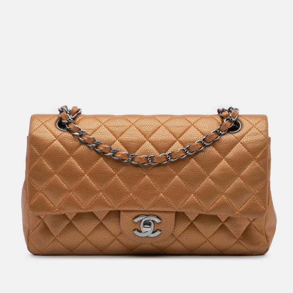 Chanel Classic Double Flap Medium Brown Metallic Caviar Shoulder Bag Chanel Classic Double Flap Medium Brown Metallic Caviar Shoulder Bag