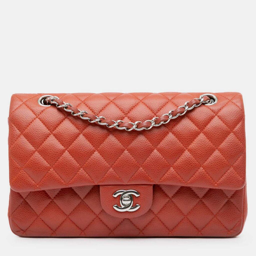 Chanel Classic Double Flap Medium Orange Caviar Shoulder Bag Chanel Classic Double Flap Medium Orange Caviar Shoulder Bag