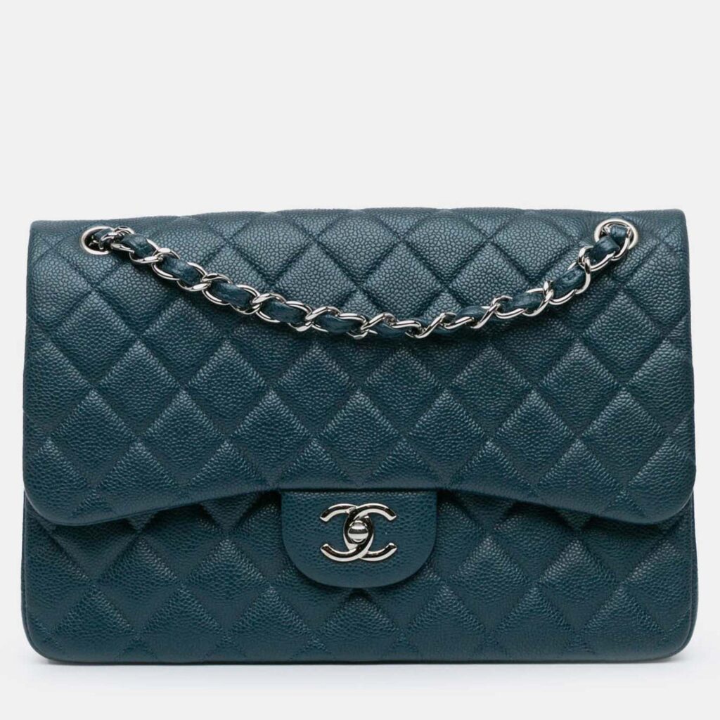 Chanel Classic Double Flap Jumbo Blue Caviar Shoulder Bag Chanel Classic Double Flap Jumbo Blue Caviar Shoulder Bag