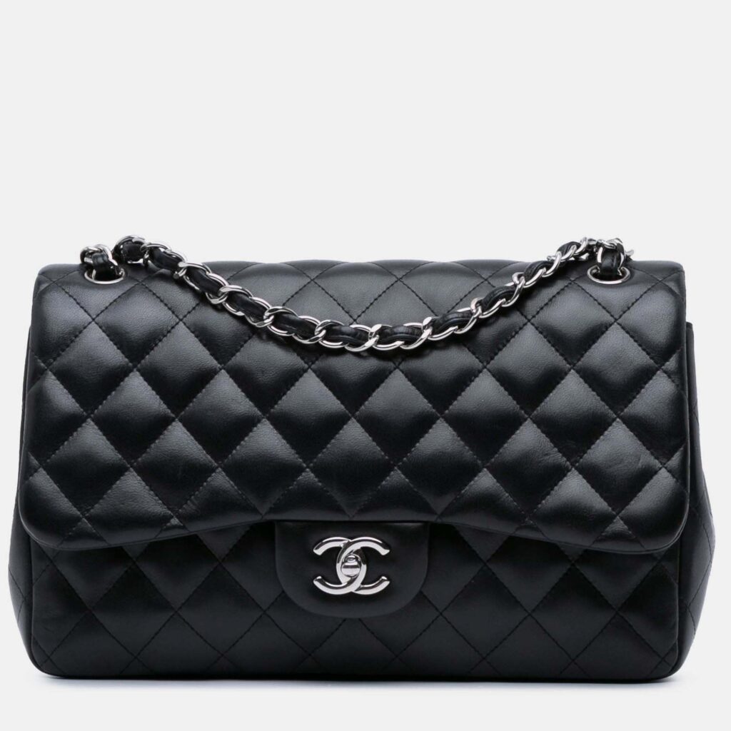 Chanel Classic Double Flap Jumbo Black Lambskin Shoulder Bag Chanel Classic Double Flap Jumbo Black Lambskin Shoulder Bag