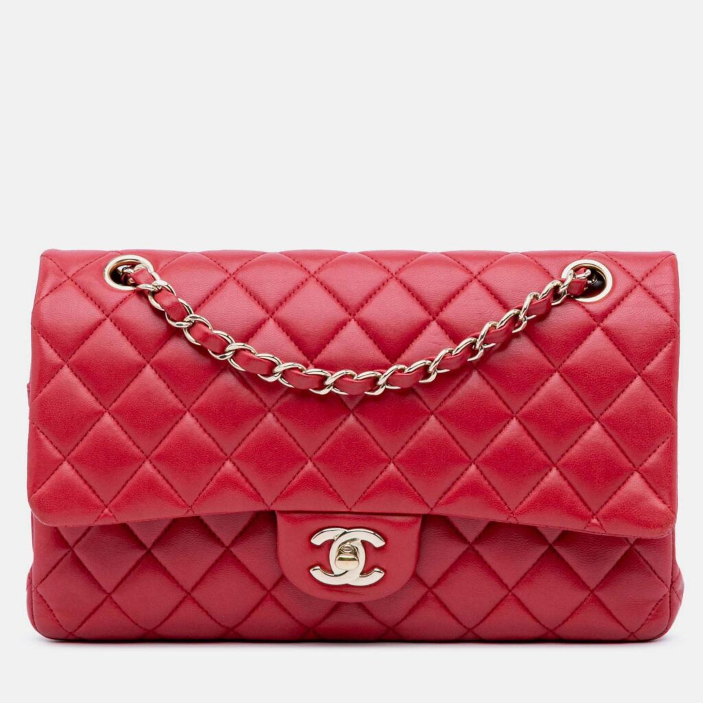Chanel Classic Double Flap Medium Red Lambskin Shoulder Bag Chanel Classic Double Flap Medium Red Lambskin Shoulder Bag