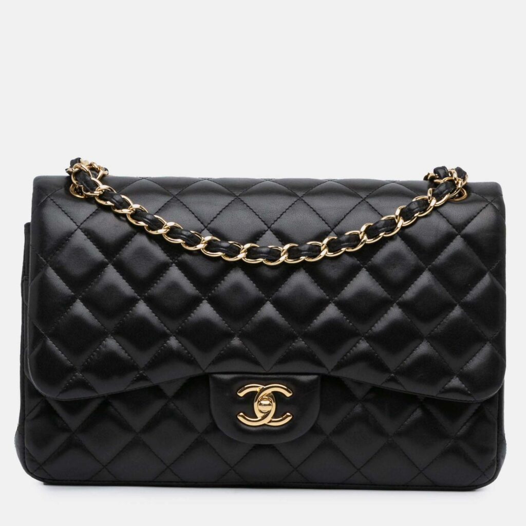 Chanel Classic Double Flap Jumbo Black Lambskin Shoulder Bag Chanel Classic Double Flap Jumbo Black Lambskin Shoulder Bag
