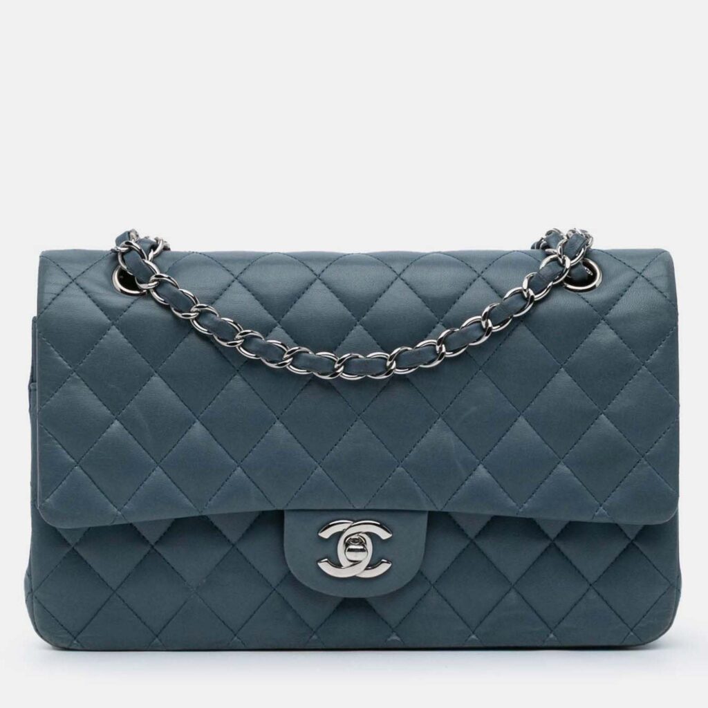 Chanel Classic Double Flap Medium Blue Lambskin Shoulder Bag Chanel Classic Double Flap Medium Blue Lambskin Shoulder Bag
