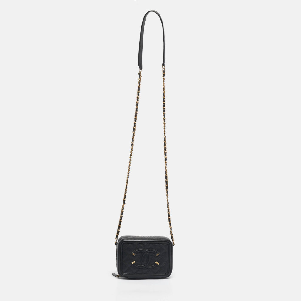 Chanel Black Quilted Caviar Leather CC Filigree Vanity Bag