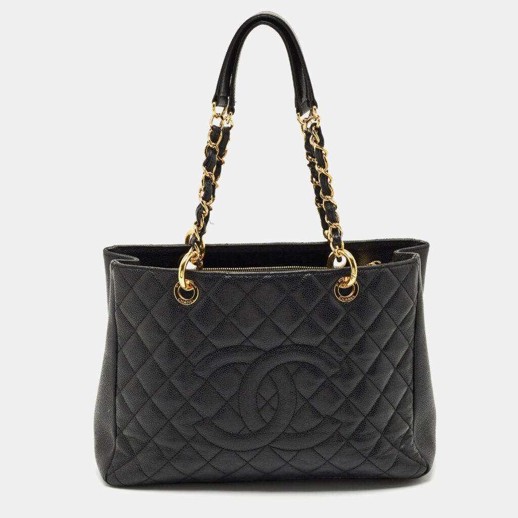 luxury-women-chanel-used-handbags-p1205298-001.jpg Chanel Black Quilted Caviar Leather GST Grand Shopping Tote