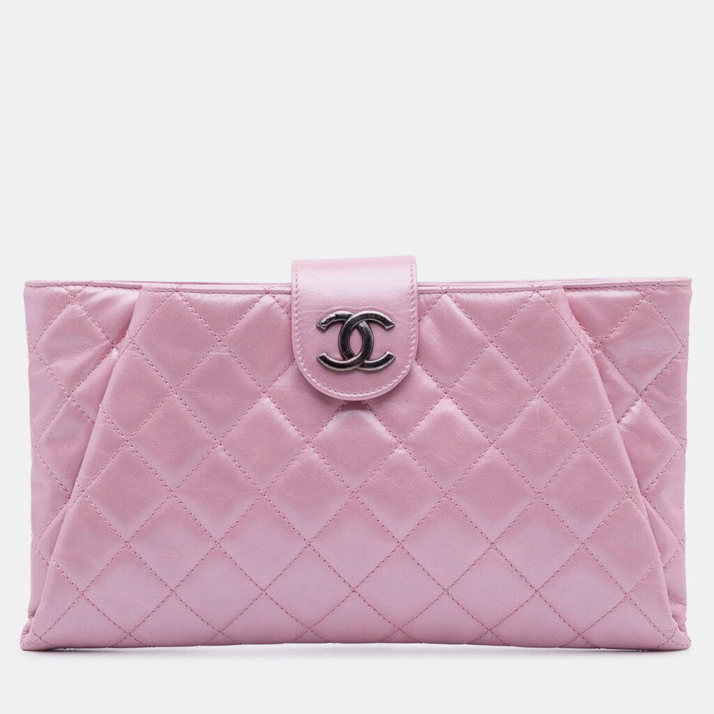 Chanel Pink Quilted Glazed Calfskin Coco Pleats Clutch