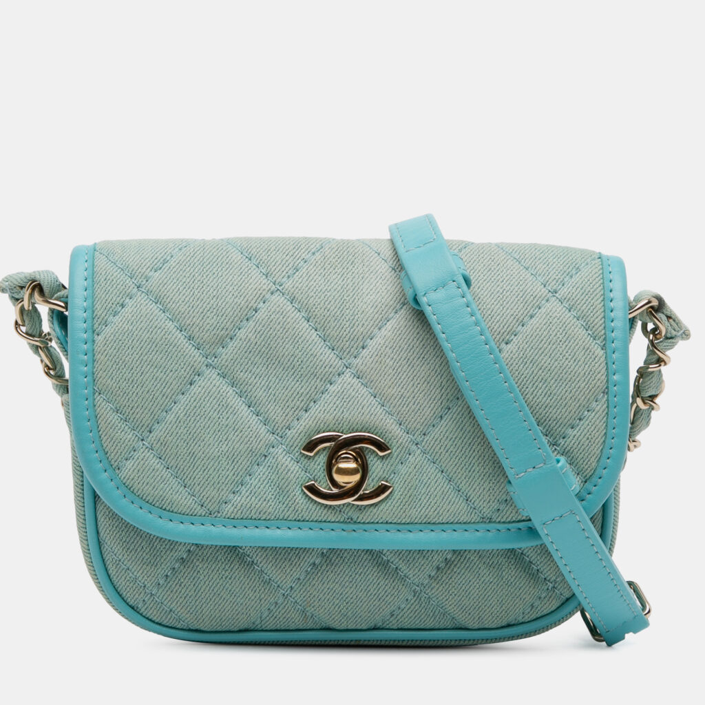 Chanel Blue Mini CC Quilted Denim Messenger Flap Chanel Blue Mini CC Quilted Denim Messenger Flap