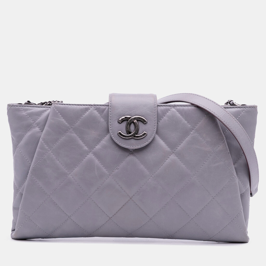Chanel Purple Quilted Glazed Calfskin Coco Pleats Chain Clutch Chanel Purple Quilted Glazed Calfskin Coco Pleats Chain Clutch