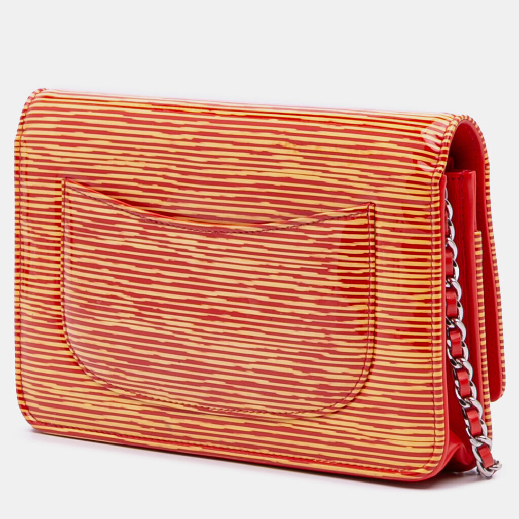 Chanel Orange Red Patent Striped Wallet On Chain Chanel Orange Red Patent Striped Wallet On Chain