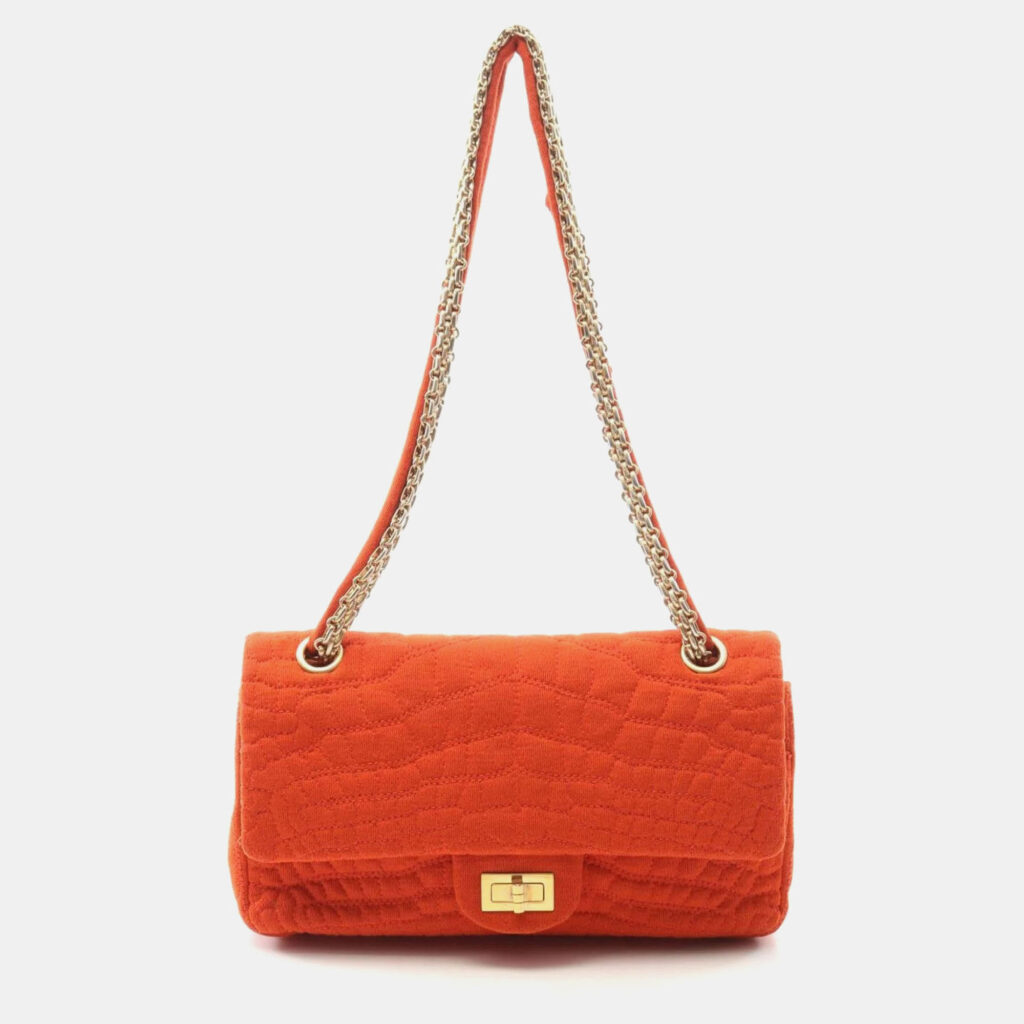 Chanel 2.55 Double Flap Orange Canvas Shoulder Bag Chanel 2.55 Double Flap Orange Canvas Shoulder Bag