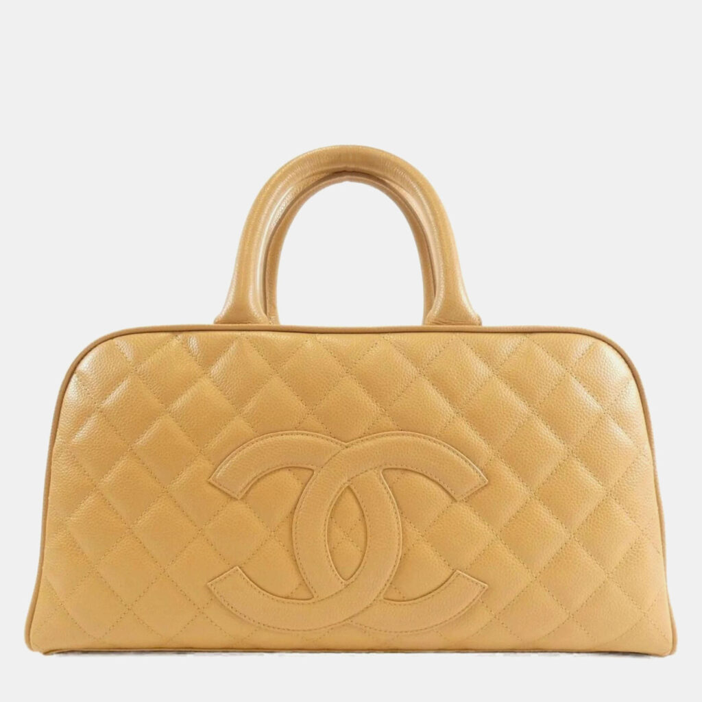 Chanel CC Beige Grained Leather Boston Bag Chanel CC Beige Grained Leather Boston Bag