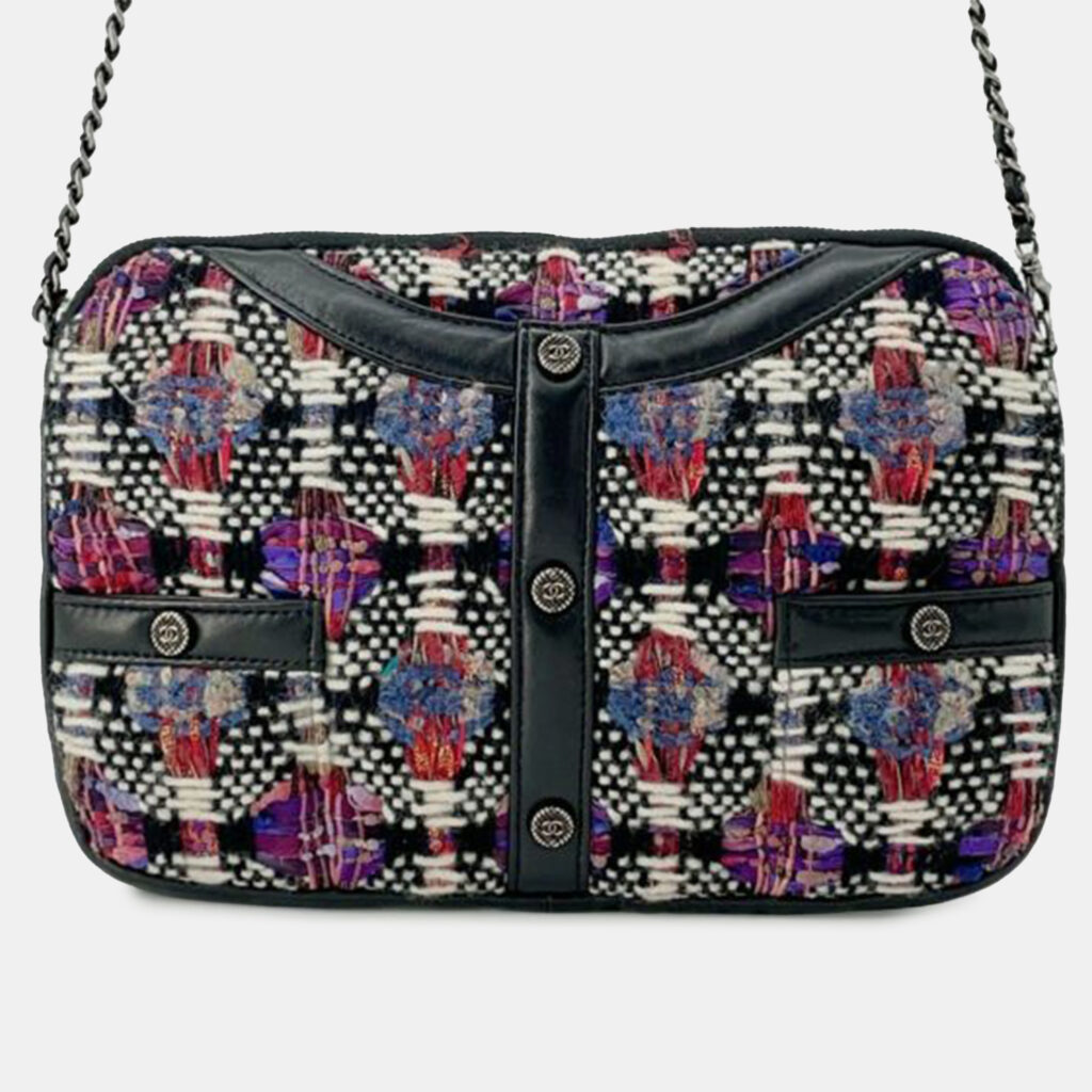 Chanel Black Small Tweed and Lambskin Girl Clutch on Chain Chanel Black Small Tweed and Lambskin Girl Clutch on Chain