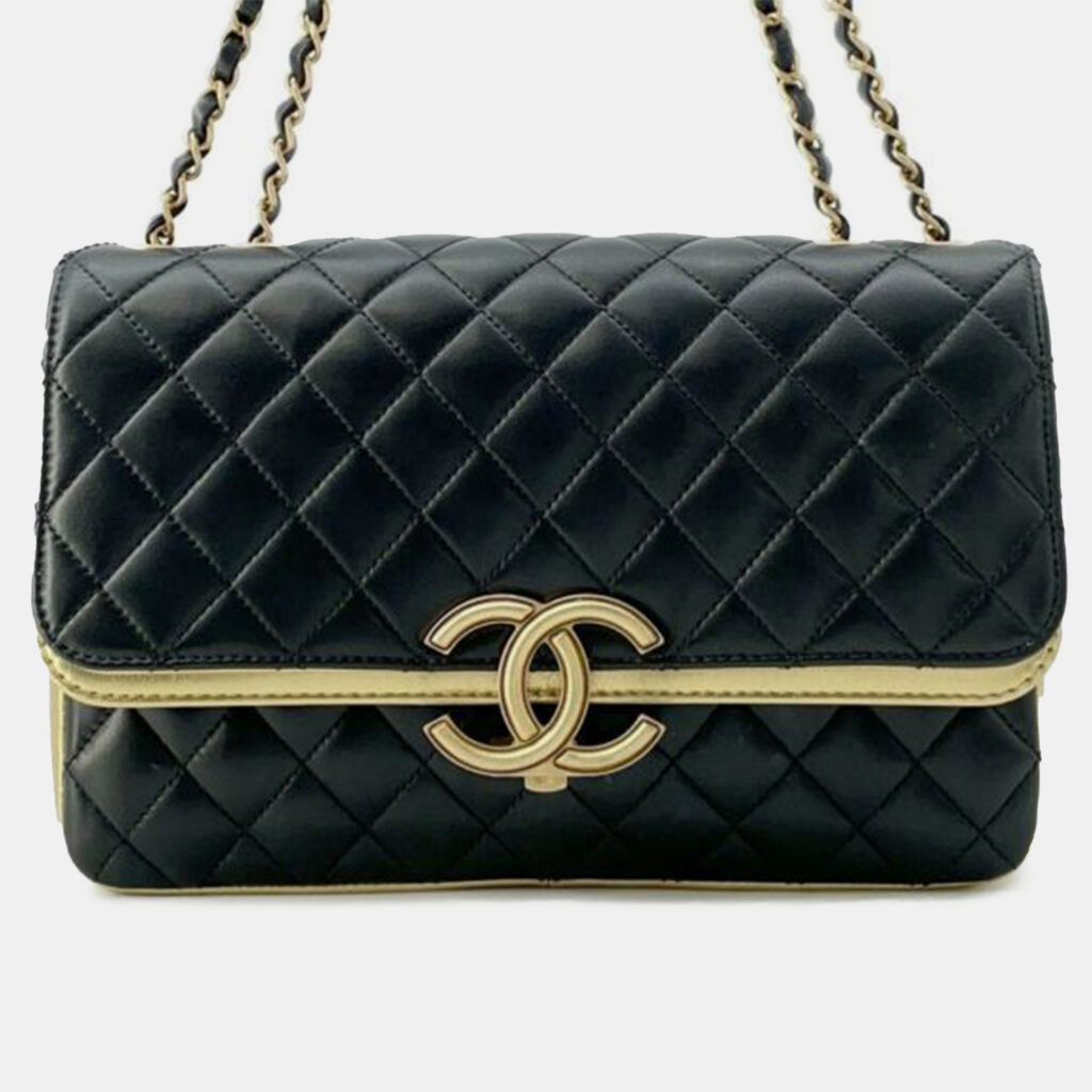 Chanel Black Medium Quilted Metallic Lambskin CC Chic Double Flap Chanel Black Medium Quilted Metallic Lambskin CC Chic Double Flap