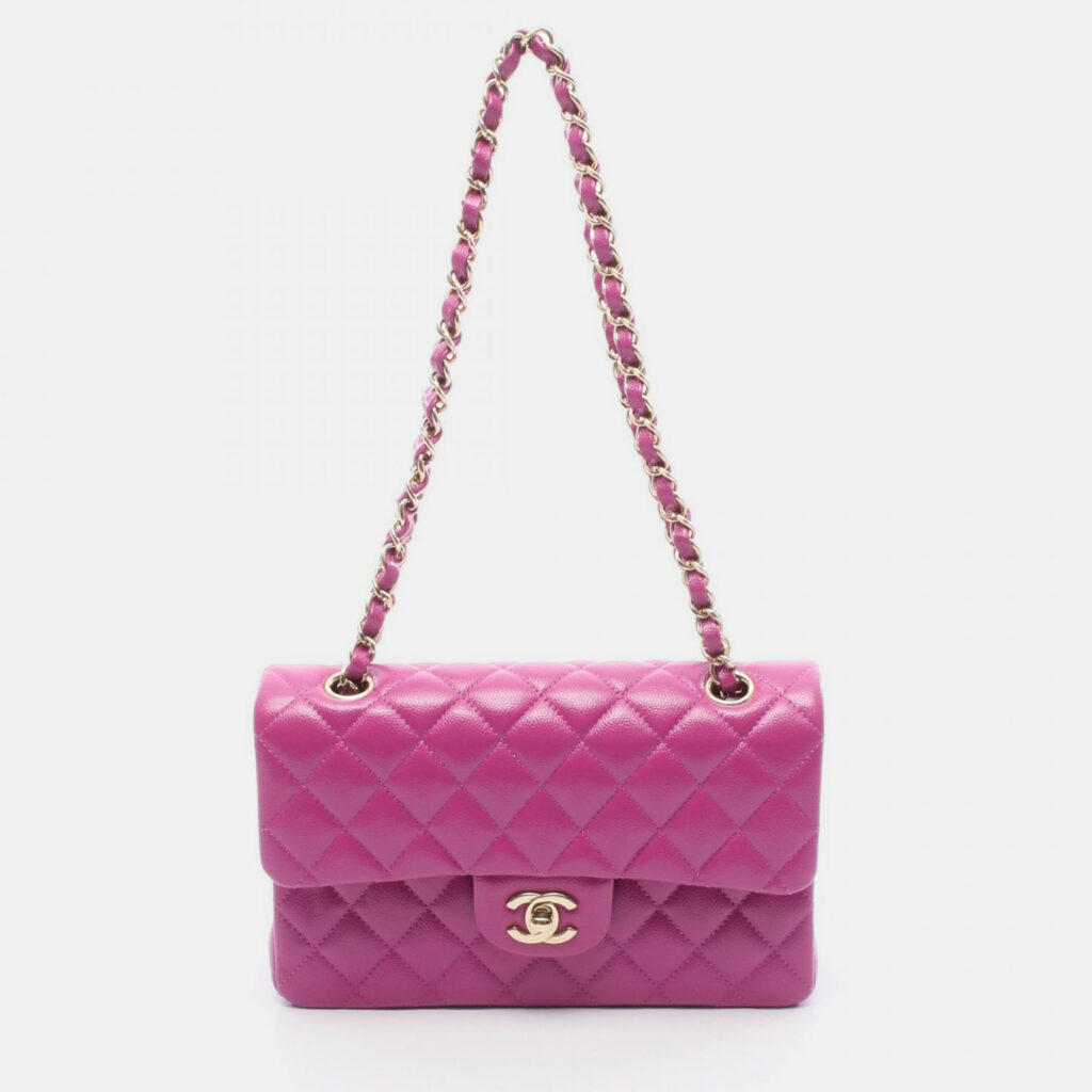 Chanel Matelasse Double Flap Chain Shoulder Bag Calfskin Pink Ghw Chanel Matelasse Double Flap Chain Shoulder Bag Calfskin Pink Ghw