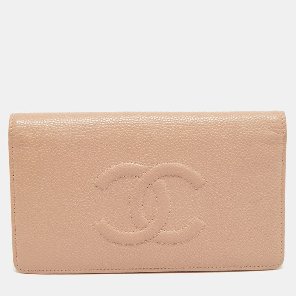 Chanel Beige Caviar Leather CC Bifold Long Wallet