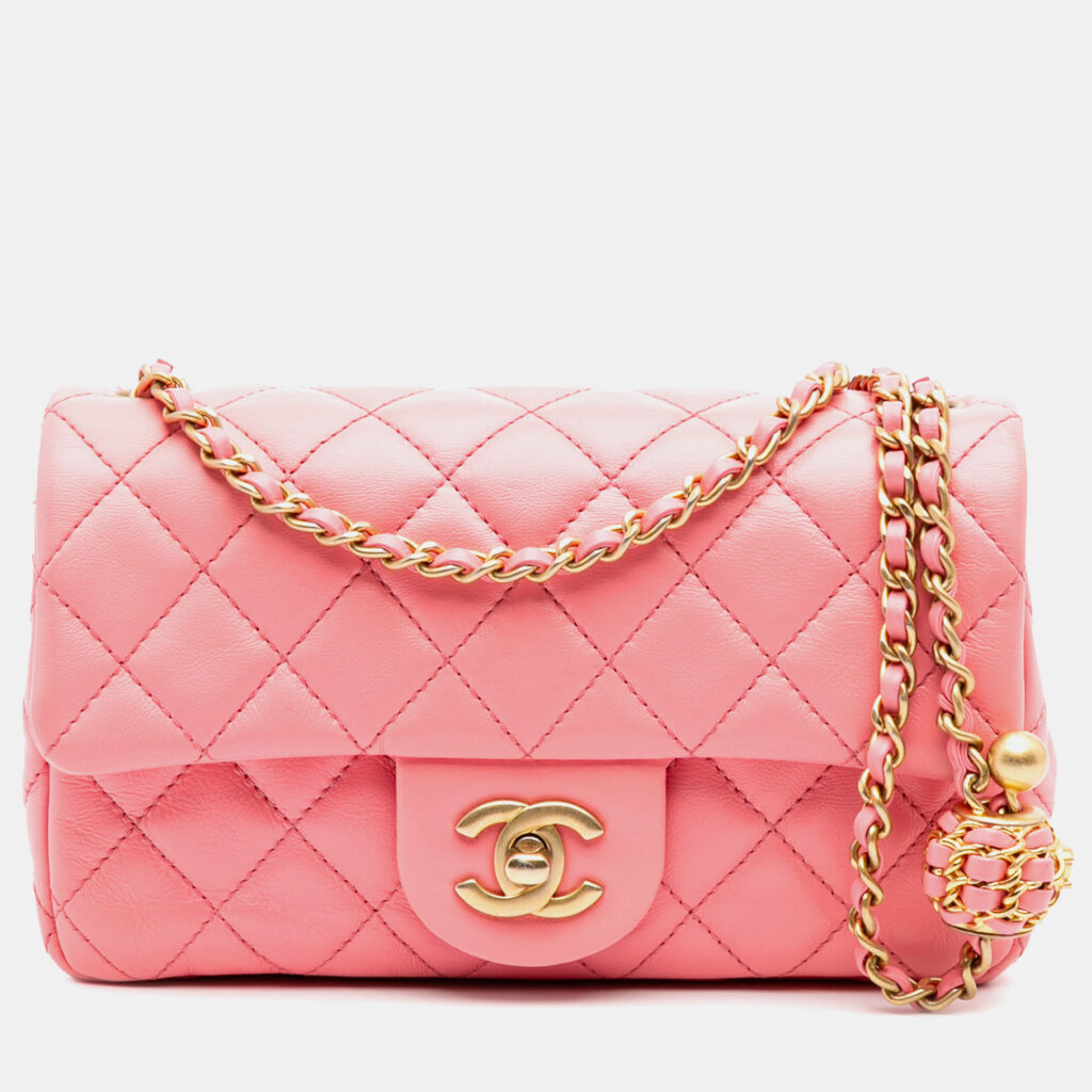 Chanel Pink Mini Rectangular Classic Lambskin Pearl Crush Single Flap Chanel Pink Mini Rectangular Classic Lambskin Pearl Crush Single Flap