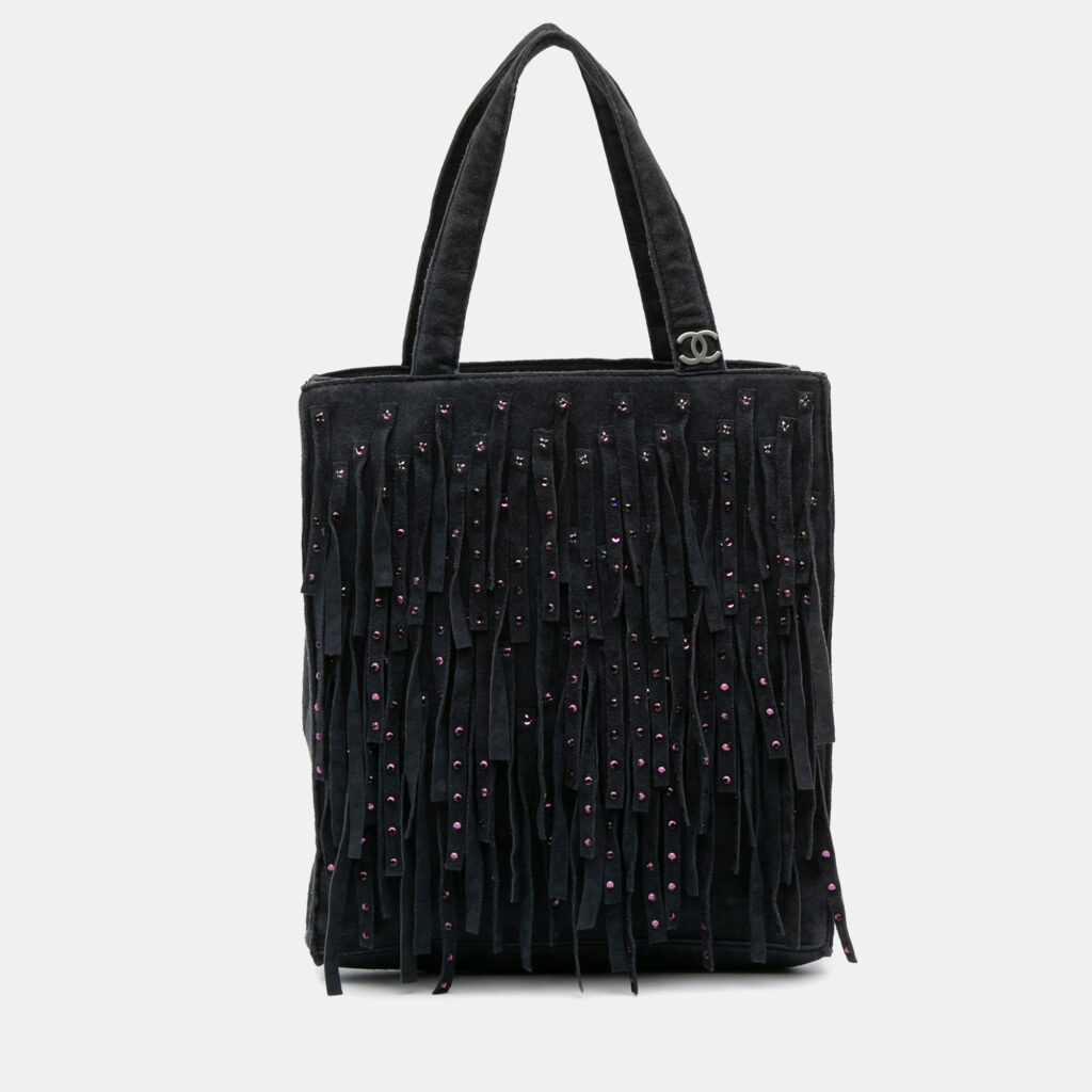 Chanel Black Mini Suede Studded Fringe Tote Chanel Black Mini Suede Studded Fringe Tote
