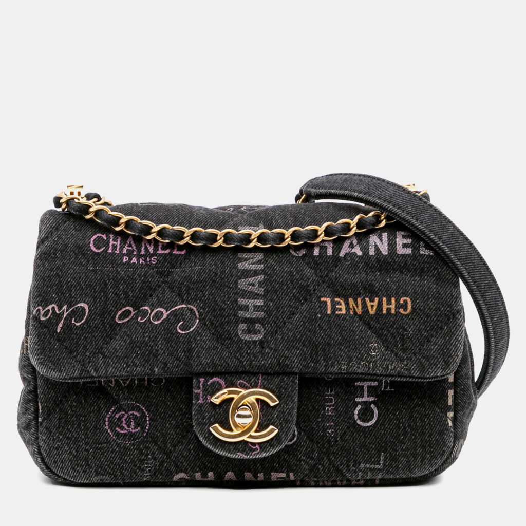 Chanel Grey Mini Rectangular Quilted Denim Mood Flap Chanel Grey Mini Rectangular Quilted Denim Mood Flap