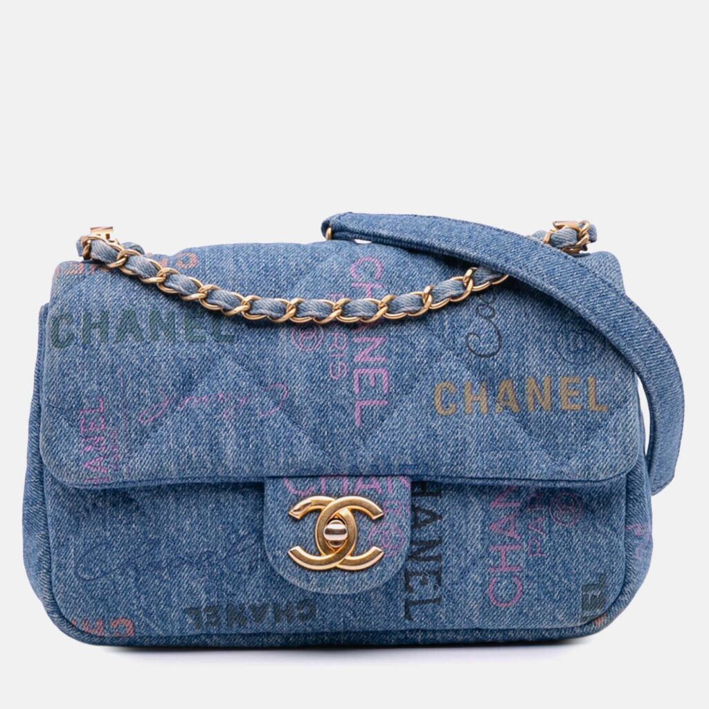 Chanel Blue Mini Rectangular Quilted Denim Mood Flap Chanel Blue Mini Rectangular Quilted Denim Mood Flap