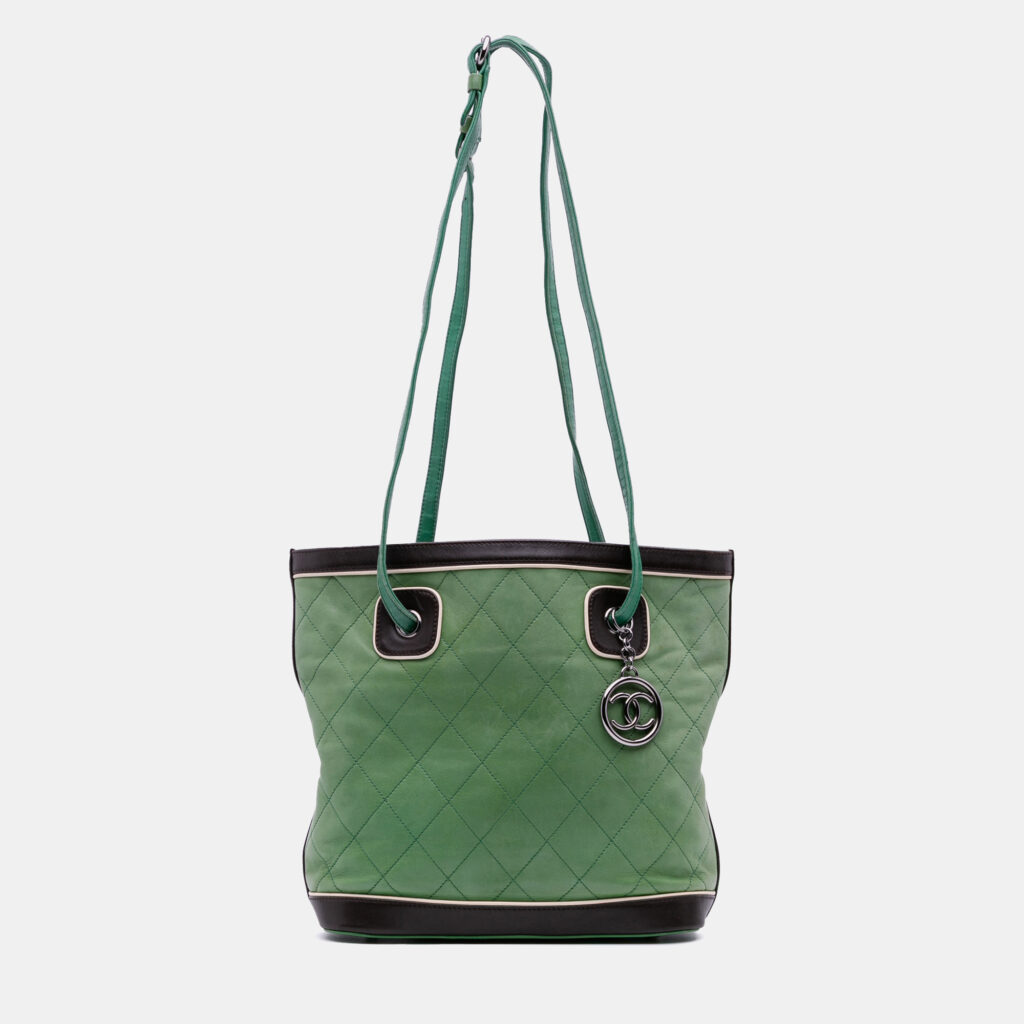 Chanel Black Green CC Quilted Lambskin Country Club Tote Chanel Black Green CC Quilted Lambskin Country Club Tote