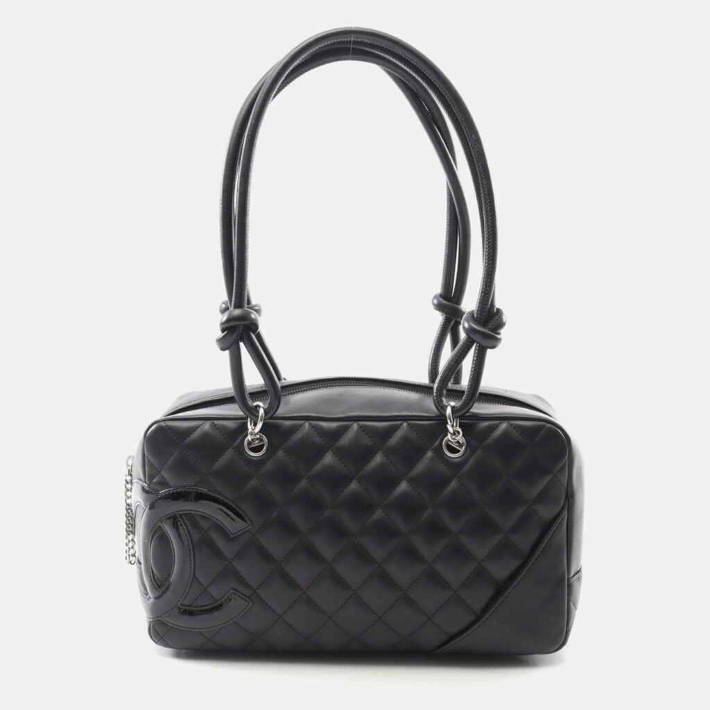 Chanel Cambon Ligne Black Patent Leather Bowling Bag