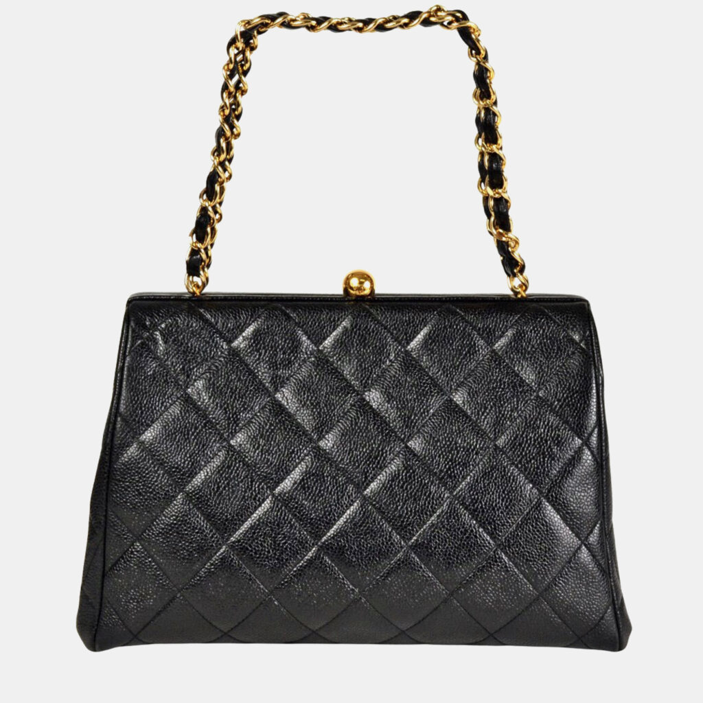 Chanel Black Caviar Leather Clutch Shoulder Bag