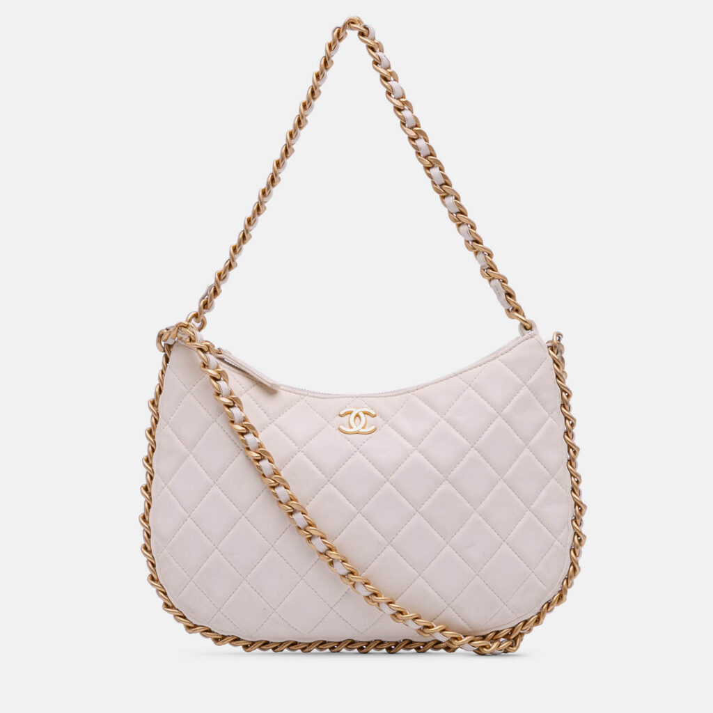 Chanel White Large Shiny Crumpled Quilted Lambskin Trendy Chain Around Hobo Chanel White Large Shiny Crumpled Quilted Lambskin Trendy Chain Around Hobo