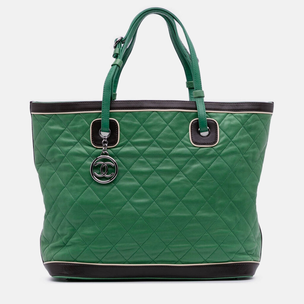 Chanel Green Large Quilted Lambskin Country Club Tote